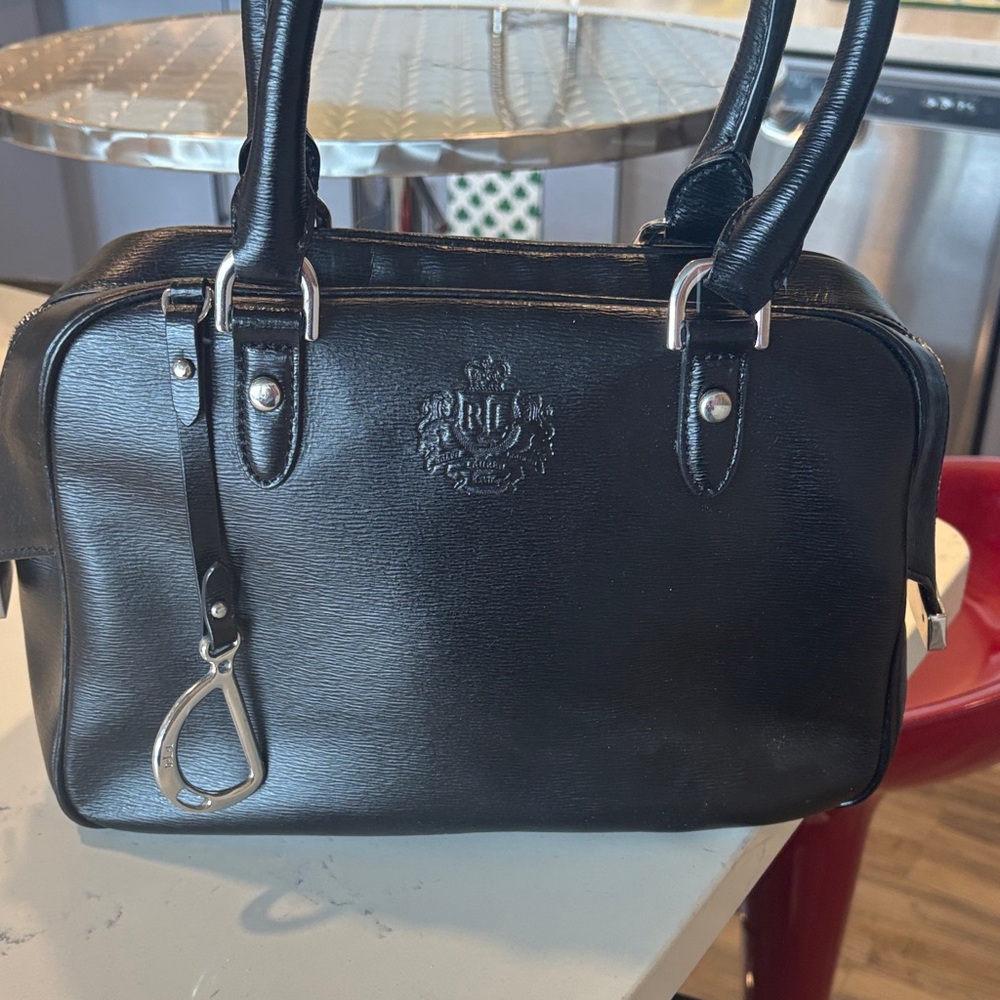 Black Structured Leather Satchel Bag . Like new!